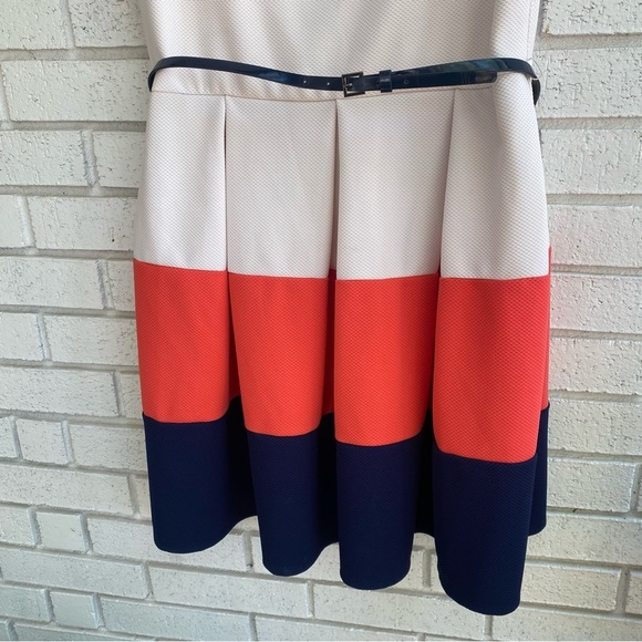 TIANA B | Cream, Coral & Navy Blue Sleeveless Dress 18 - Picture 3 of 6